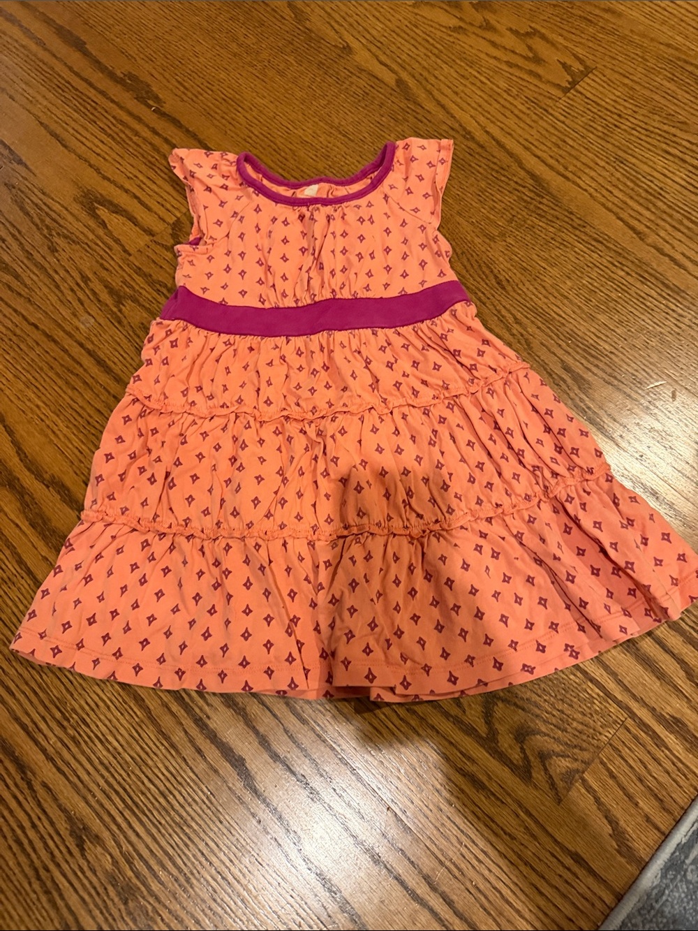 Tea Collection Coral Pink Tiered Dress with Purple Accent